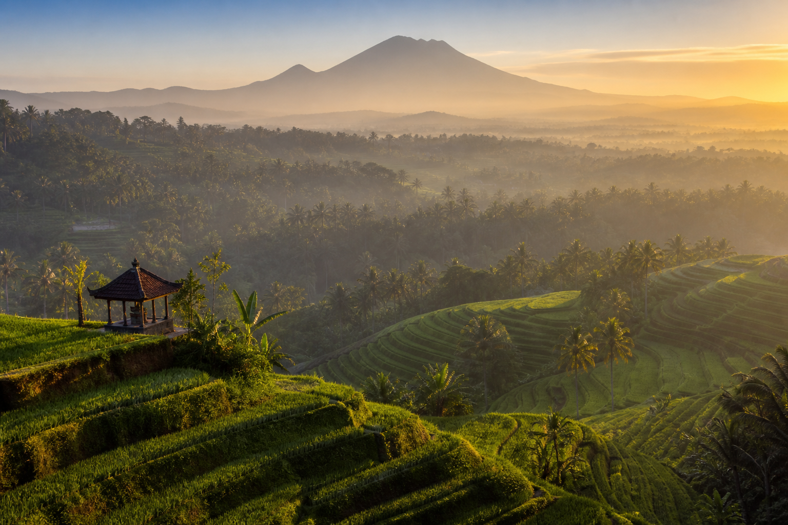 Reisterrassen auf Bali bei Sonnenaufgang