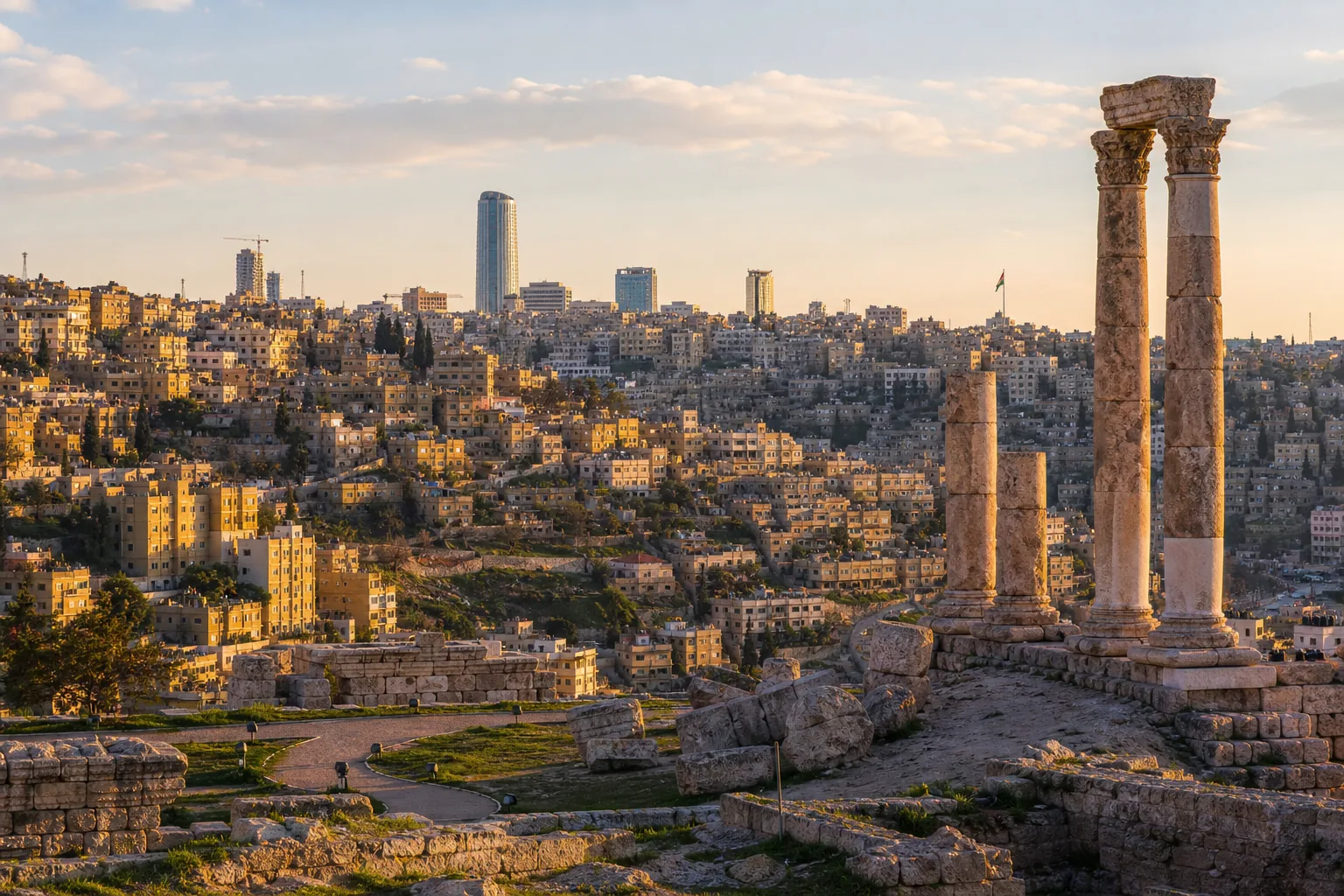 Amman von der Zitadelle im Abendlicht
