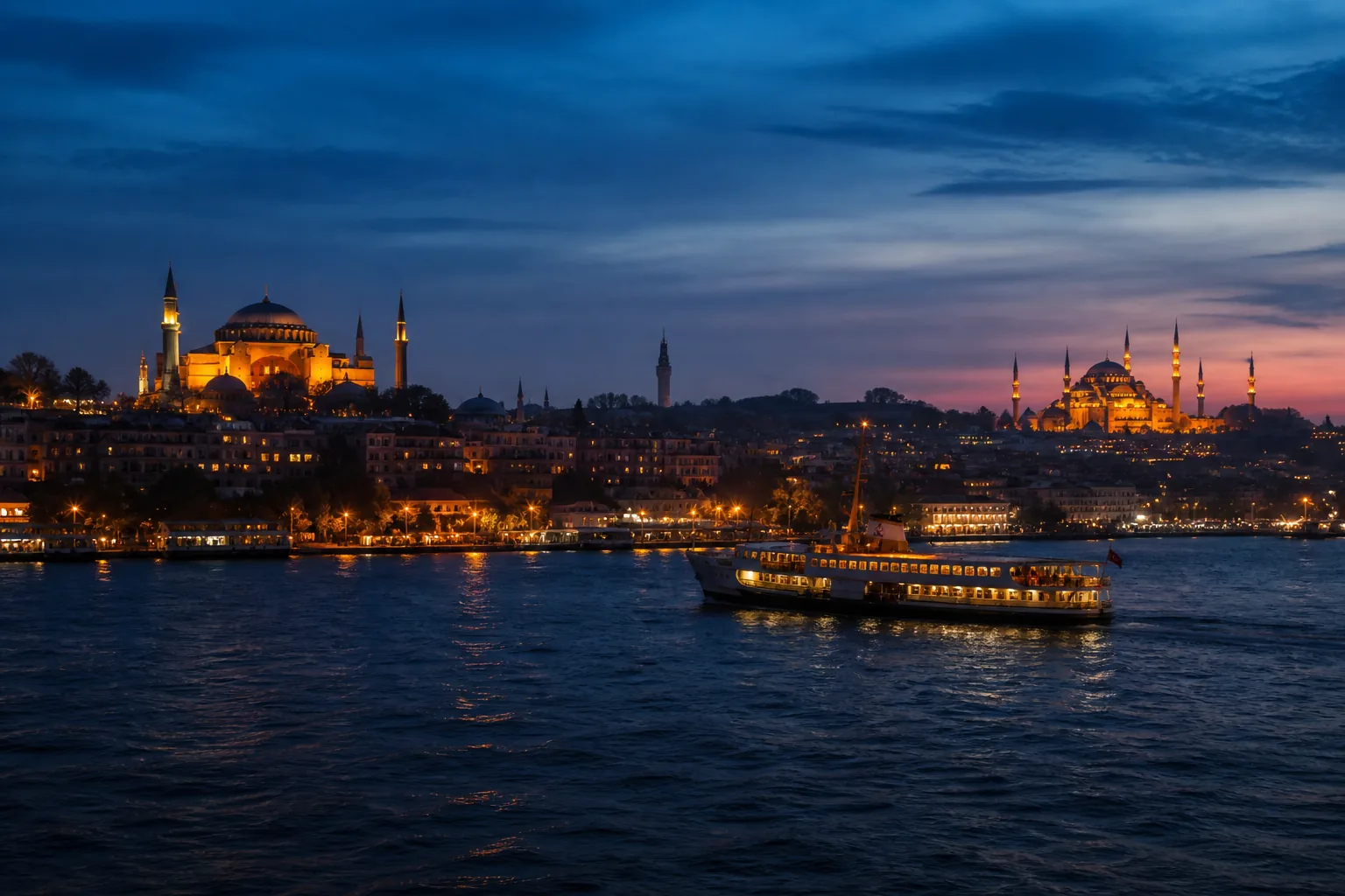 Istanbul am Bosporus bei Abendlicht