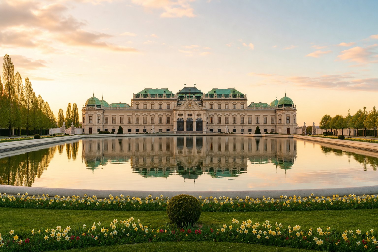 Oberes Belvedere mit Garten und Spiegelbecken