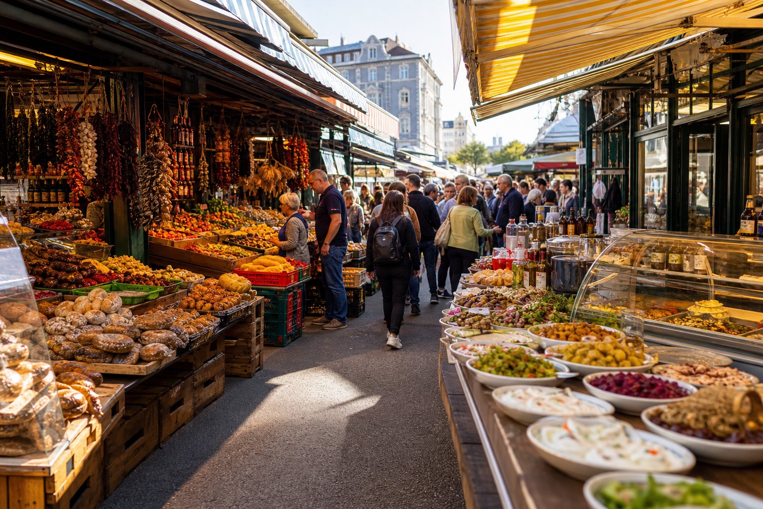 Farbenfrohe Stände am Wiener Naschmarkt